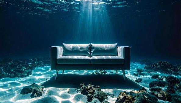 深海の静寂に浮かぶソファの写真