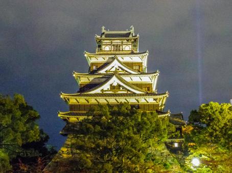 【広島県】広島市・広島城 広島城,平櫓,ライトアップの写真素材