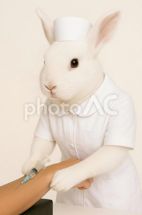 採血をするウサギ うさぎ,採血,ナースの写真素材