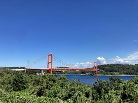 長崎県_平戸大橋のある風景 長崎県_平戸大橋のある風景 長崎県,海,空の写真素材