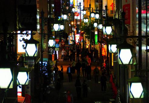Photo, night town, night view, village streets, 