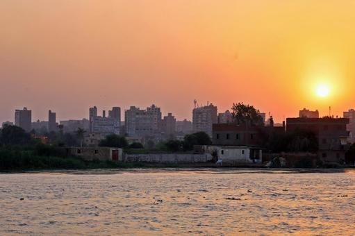 Photo, nile river cruise, nile river, setting sun, 