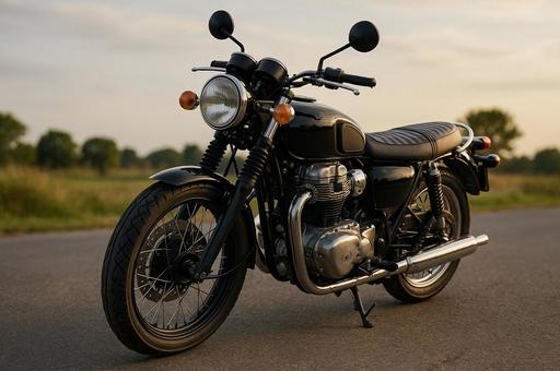 夕暮れのクラシックバイク 夕暮れのクラシックバイクの写真