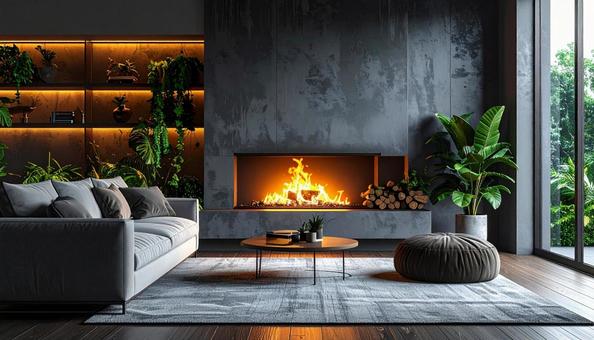 暖炉のあるシックな部屋の写真