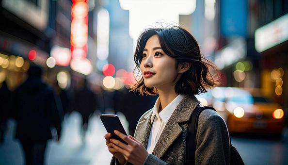 スマホを持つ日本人の若い女性 スマホを持つ日本人の若い女性の写真