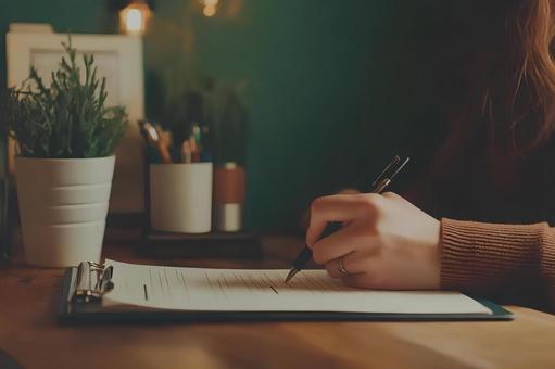 書き物をする人物 書き物をする人物の写真