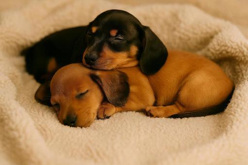 ミニチュアダックスフンド(子犬お昼寝) ミニチュアダックスフンド(子犬お昼寝)の写真