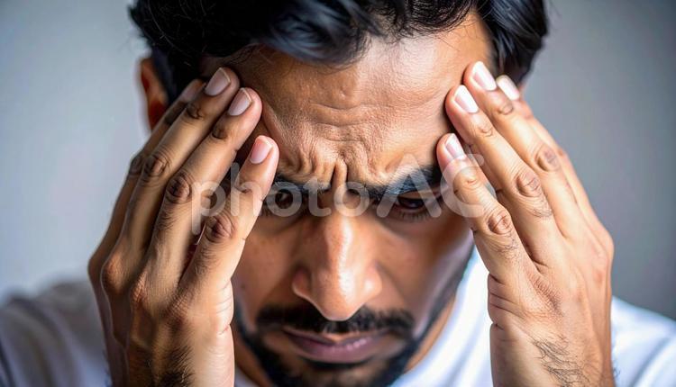 頭を抱えて悩む外国人男性 外国人,苦悩,ビジネスの写真素材