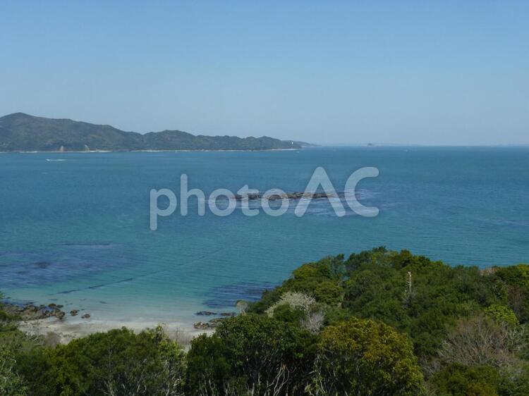 緑の林と青い海 鳥羽,海,林の写真素材