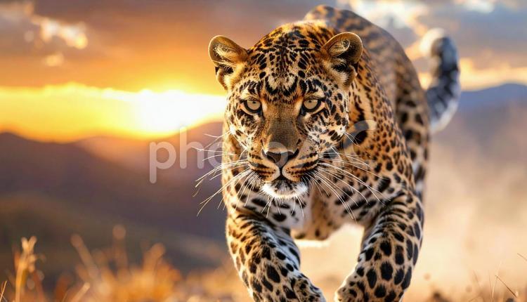 獲物を狙うヒョウ ヒョウ,跳ねる,飛ぶの写真素材