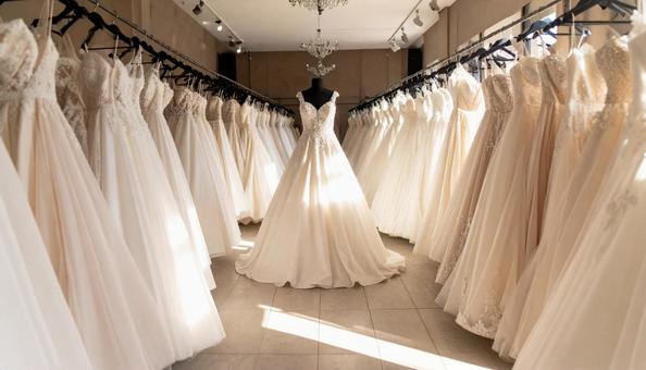 ウェディングドレスがかかる結婚式場の控室 ウェディングドレスがかかる結婚式場の控室の写真