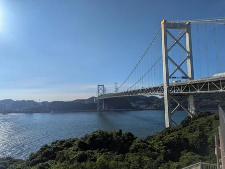 関門海峡大橋 関門海峡大橋 橋,海,福岡の写真素材
