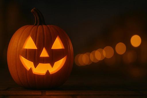 ジャックオーランタンとイルミネーションの写真