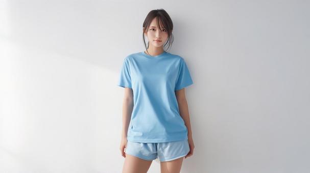 青色のTシャツのモックアップ 青色のTシャツのモックアップの写真