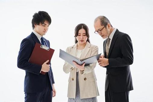 Asian business person meeting on a white background, male, female, businessman, JPG