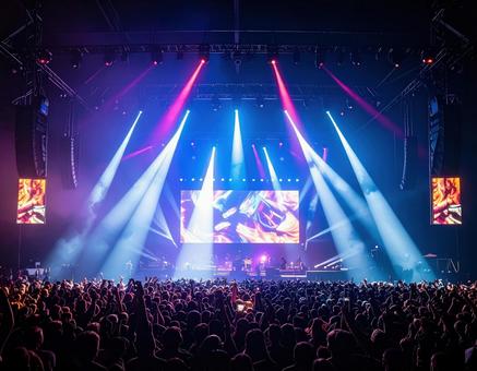 コンサートで盛り上がる観客とステージの写真