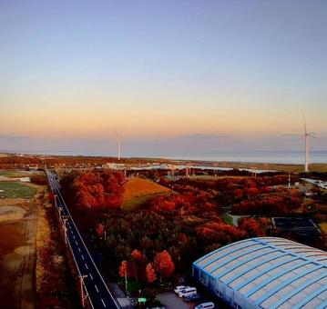 夕焼け07 ドローン撮影,空撮,夕焼けの写真素材