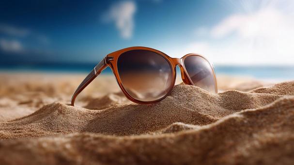 砂浜に置かれたサングラス 砂浜に置かれたサングラスの写真