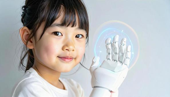義手の子どもとホログラム 義手の子どもとホログラムの写真