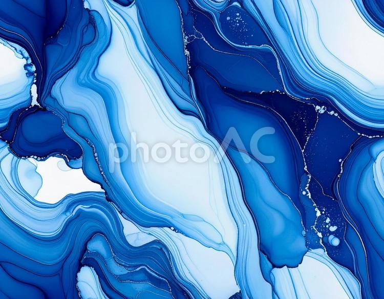 滑らかな青インクのマーブル模様 インク,青,マーブルの写真素材