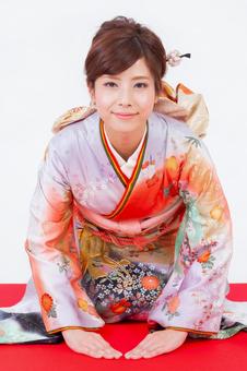 振袖を着た女性 和風,晴れ着,成人の日の写真素材
