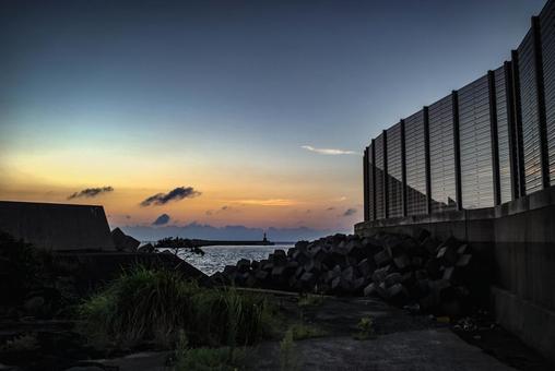 <Material> Sunset beach and tetrapods, JPG
