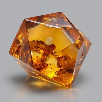 光を透過する琥珀色の多面体結晶 光を透過する琥珀色の多面体結晶の写真
