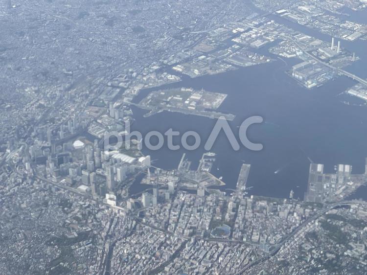 航空機からの風景 都会,港,港湾の写真素材