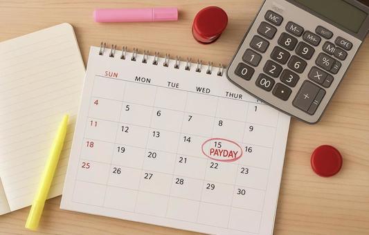Household management with payday marked on the calendar, calendar, feed day, household management, JPG