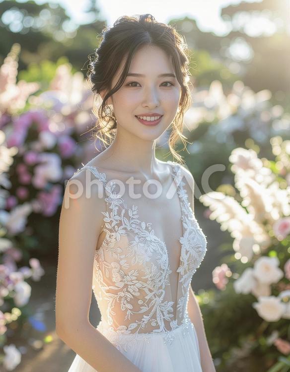 ウエディングドレスの女性 ウエディングドレス,女性,花の写真素材