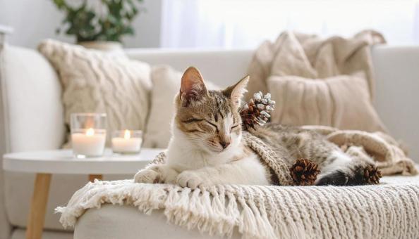 眠そうな子猫 愛くるしい 部屋 ソファー 眠そうな子猫 愛くるしい 部屋 ソファーの写真