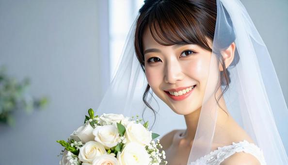 ウエディングドレス姿の花嫁 ブーケ ウエディングドレス姿の花嫁 ブーケの写真