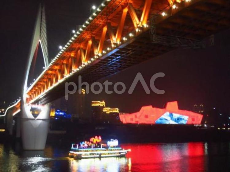 中国　重慶の夜景　19 夜景,中国,重慶の写真素材