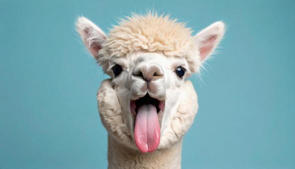 ベロを出しているアルパカ ベロを出しているアルパカの写真
