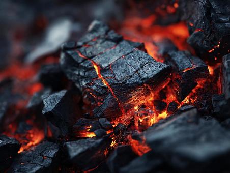 熱とエネルギーを感じさせる燃える炭 熱とエネルギーを感じさせる燃える炭の写真