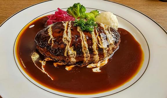 ふっくらとして肉汁たっぷりのハンバーグ ふっくらとして肉汁たっぷりのハンバーグの写真