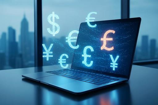 金融ネットワークの可視化と未来オフィス 金融ネットワークの可視化と未来オフィス 通貨記号,ホログラム,経済の写真素材