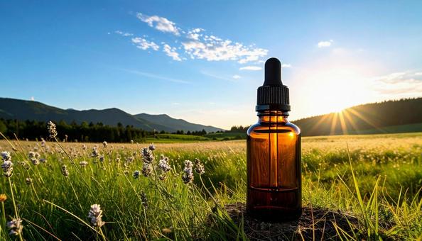 アロマオイルの遮光瓶 アロマオイルの遮光瓶の写真