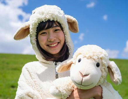 未年フォト・羊コスの羊子さん(牧場) 未年フォト・羊コスの羊子さん(牧場)の写真