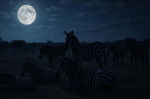 月明かりに佇むシマウマの写真