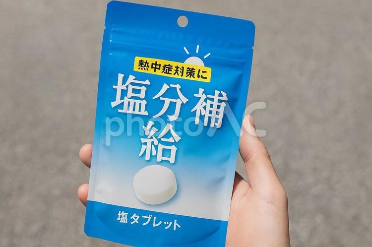 塩分補給タブレットパッケージ・熱中症対策 塩分補給,熱中症対策,塩タブレットの写真素材