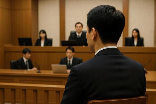 裁判所で着席しているスーツ姿の男性 裁判所で着席しているスーツ姿の男性の写真
