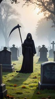 墓場の中の死神 ハロウィン 墓場の中の死神 ハロウィンの写真