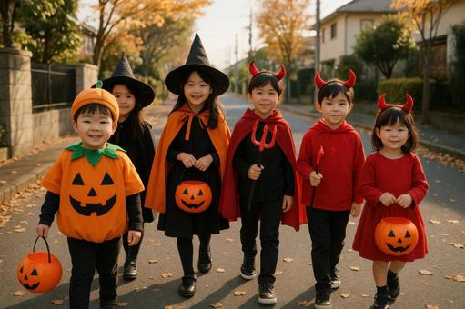 仮装パレードの子どもたち 仮装パレードの子どもたちの写真