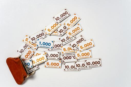 財布から飛び出したおもちゃのお金 財布から飛び出したおもちゃのお金 お金,コピースペース,マネーの写真素材