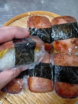 Photo, spam rice balls, handmade, lunch, 