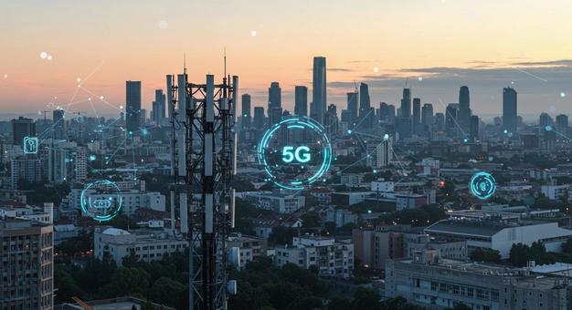 都市の通信インフラ 5Gセルタワー 都市の通信インフラ 5Gセルタワーの写真