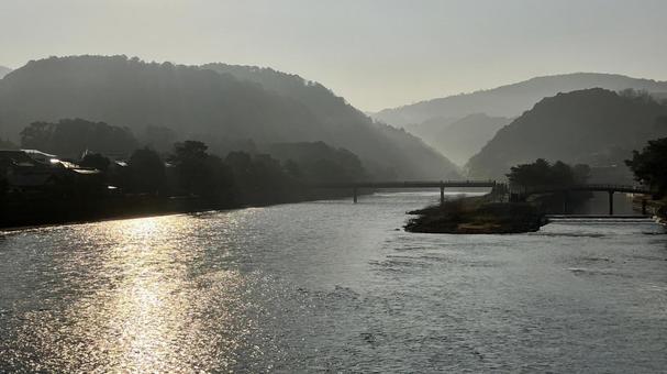 朝霧の宇治 宇治,宇治川,朝霧の写真素材