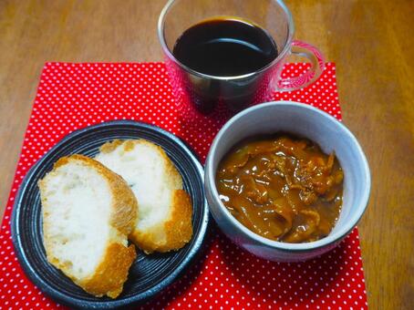 おうちカフェ コーヒー,パン,美味しいの写真素材