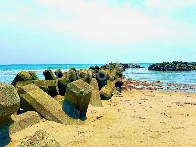 腰越海岸の砂浜と海の写真素材 腰越海岸,海岸,海の写真素材